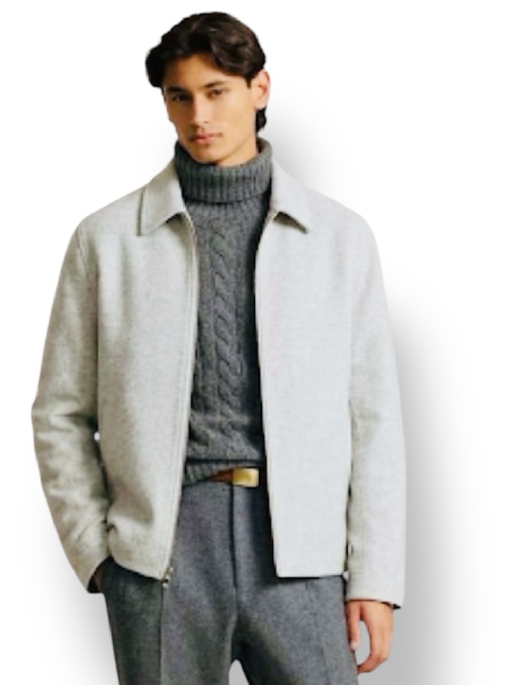 Theory Men's "Elijah_New Divide 2" Wool-Cashmere  Blend Zip Jacket Light Gray S